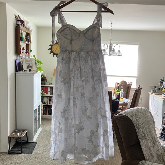 Lulu's White and Blue Floral Dress - Picture 1 of 3
